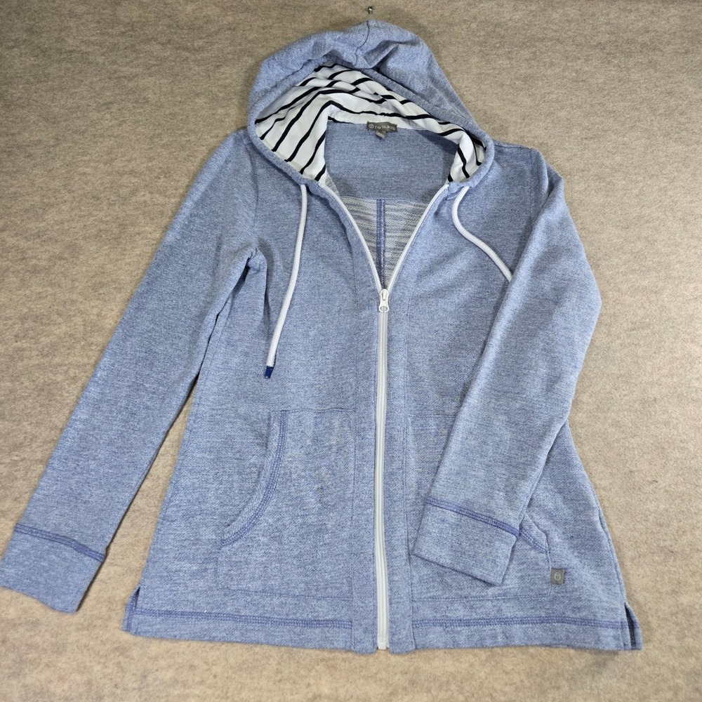 T by Talbots Womens Blue Heathered Full Zip Hoodie Sweatshirt Petite Small SP